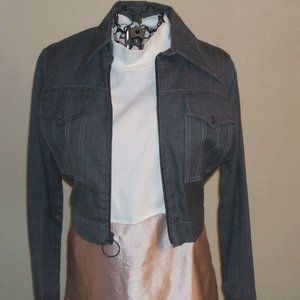VINTAGE GREY ZIPPERED BOLERO JACKET SIZE 12